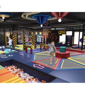 Large custom commercial trampoline park with various game options