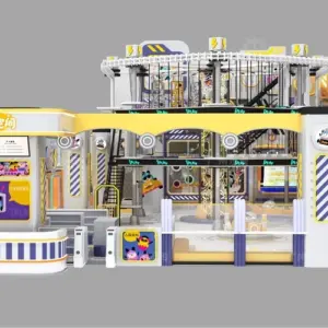 High Tech Indoor Playground with Multi Level Rope Course Spiral Slides and Role Play Zones