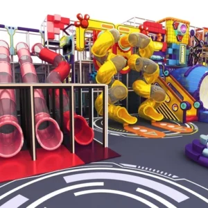 Children Indoor Playground With Slide Matrix Design Including Spiral S Double and Wave Slides