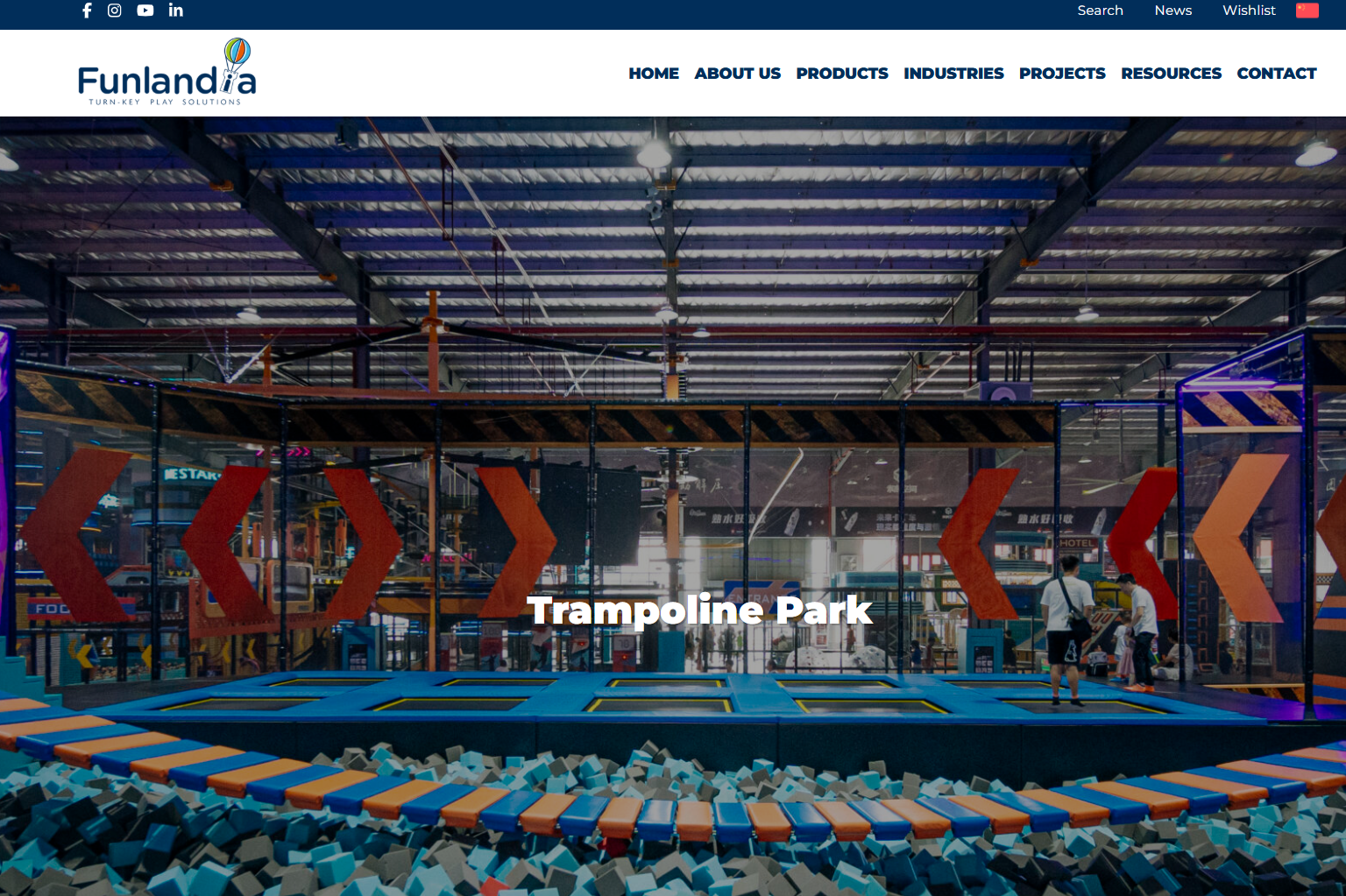 Trampoline park climbing wall attraction